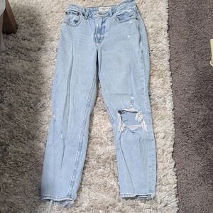 Abercrombie & Fitch Distressed Light Blue The Mom High Rise Jeans
